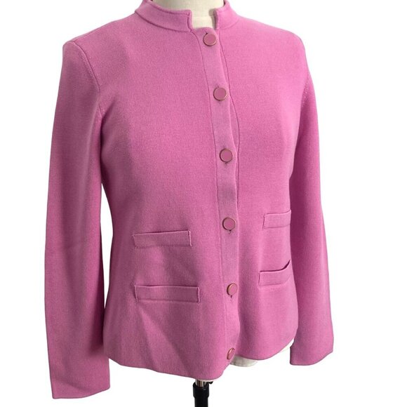 Talbots Pink Ponte Knit Jacket Womens Small Gold Rim Buttons Classic Preppy - Picture 5 of 8